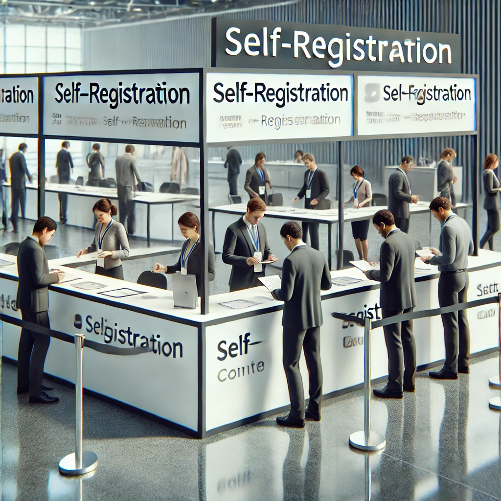 Guests checking in smoothly using the Self-Registration Counter at a corporate event