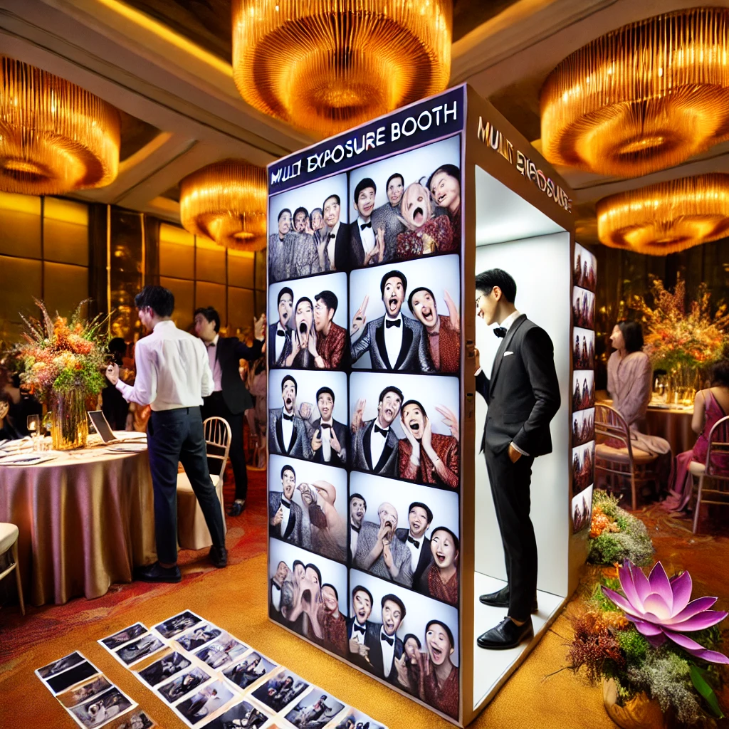  Guests creating artistic, layered photos with the Multi Exposure Booth at a corporate event