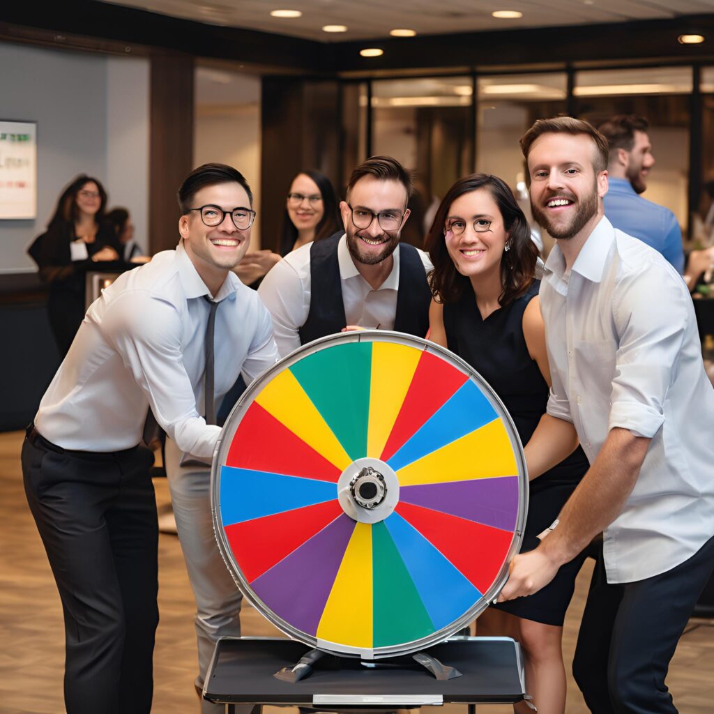 Participants enjoying a Fortune Wheel Game at a corporate event

